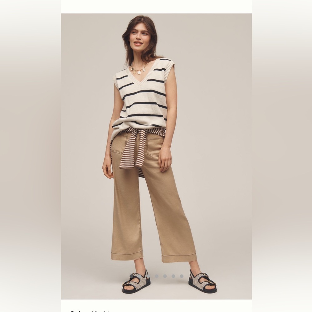The Colette Contrast-Stitch Linen Crop Wide-leg pants